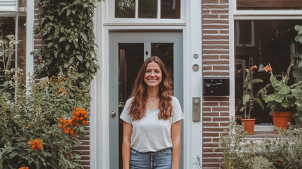 Persoon staat voor huis
